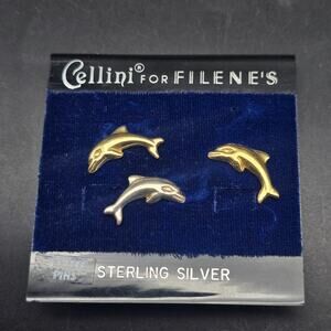 Sterling Silver Dolphin Pin Set Cellini for Felene's 925 On Card